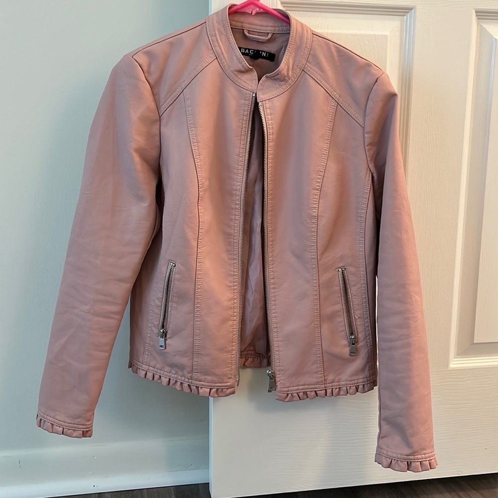 Faux leather jacket. Blush.
